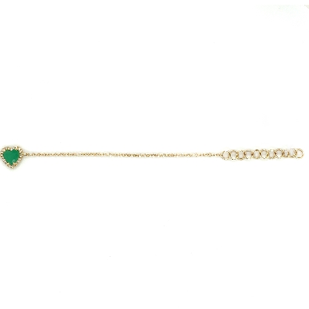 14K Yellow Gold 6-7inch Heart Bracelet w/Emerald=.59ct and 22Diams=.04ctw #MB001735