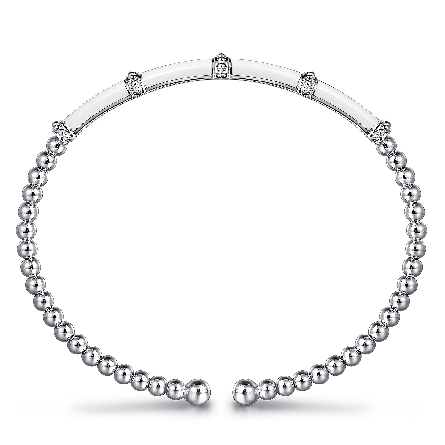 14K White Gold 6inch Bujukan White Enamel Bar Beaded Cuff Bangle  #BG4972E9W4JJJ.S600 (S1915629)