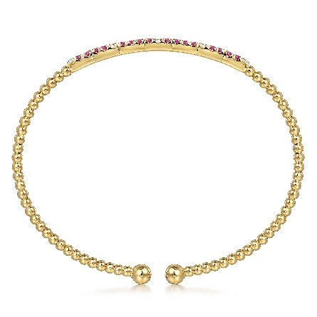 14K Yellow Gold 6.25 inch Bujukan Bar Bangle Bracelet w/Rubies=.33ctw and Diamonds=.09ctw SI2 H-I #BG4702-62Y45RA (S1994098)
