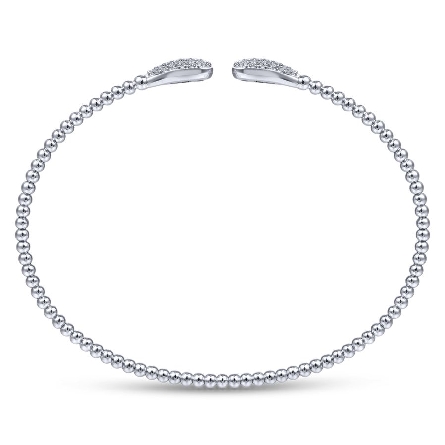 14K White Gold 6.25inch Bujukan Flexible 2Pave Ends Cuff Bangle w/Diams=.29ctw SI2 H-I #BG4230-62W45JJ (S2090914)
