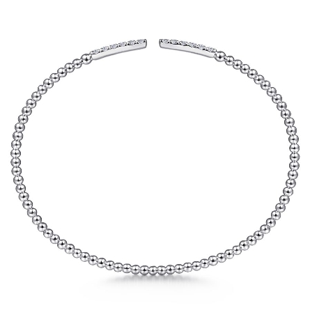 14K White Gold Gabriel Bujukan 5.5inch Cuff Beaded Pave Tips Bangle w/Diams=.29ctw SI2 H-I #BG4218-55W45JJ (S2191107)