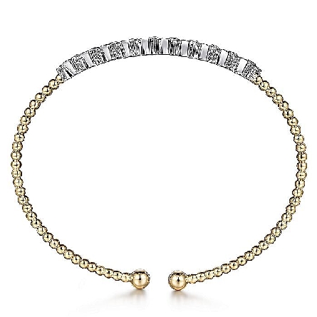 14K Yellow and White Gold Gabriel Bujukan Bead 6inch Diagonal Cuff Bangle w/Baguette Diams=.38ctw VS2 G-H and Round Diams=.26ctw SI2 G-H #BG4705-6M44JJ (S2211961)
