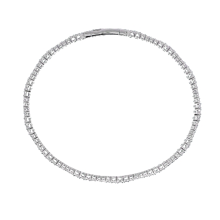 14K White Gold Graduated Pinched 4Prong Flexible Bangle Bracelet w/Diams=1.43ctw SI H-I #B-8172-B (N4107)