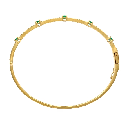 14K Yellow Gold 5Station  Bangle Bracelet w/Emeralds=.42ctw and Diamonds=.31ctw SI H-I #BR01561 128129