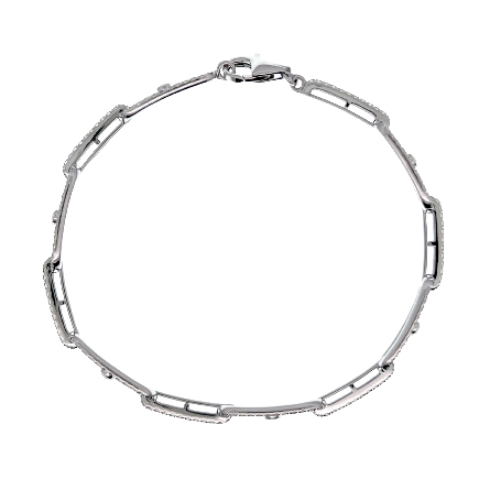 18K White Gold Mariner Link Station Bracelet w/Diams=1.28ctw SI H-I 7inch #BR01577 129286
