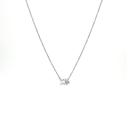 14K White Gold 15.5-16inch Station Necklace w/1 Pear Diamond=.45ct and 1 Emerald Cut Diamond=.60ct SI1-SI2 G-H #RMT1096B