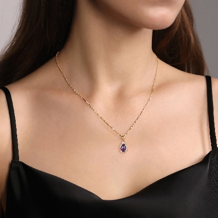 14K Yellow Gold Teadrop Halo Bujukan 15.5-17.5inch Adjustable Necklace w/Amethyst=2.17ct and Diams=.18ctw SI2 H-I #NK7393Y45AM (S1955078)