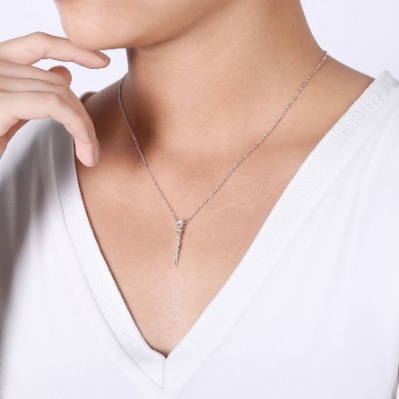14K White Gold Single Spike Slide w/Diams=.33ctw SI2 H-I on 15.5-17.5inch Adjustable Chain #NK6187W45JJ (S1953070)