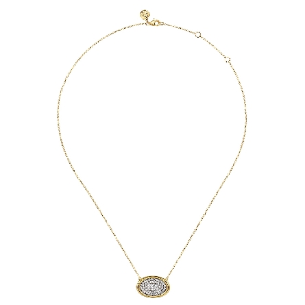 14K Yellow and White Gold Gabriel Oval Pave Disk 15.5-17.5inch Adjustable Necklace w/Diams=.75ctw SI2 H-I #NK8022M45JJ (S2119642)