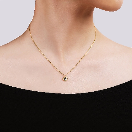 14K Yellow and White Gold Gabriel Twisted Clover Pendant Necklace w/Diams=.12ctw SI2 H-I on Adjustable 15.5-17.5inch Chain #NK6861M45JJ (S2191130)
