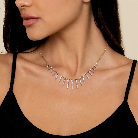 14K Yellow and White Gold Gabriel 16inch Bujukan Spike Station Necklace w/Diams=1.52ctw SI2 H-I #NK8079M45JJ (S2211896)