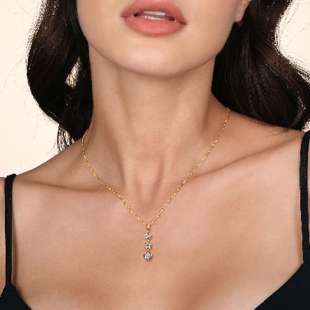 14K Yellow Gold Gabriel Adjustable 15.5-17.5inch 3 Disc Drop Necklace w/Diams=.26ctw SI2 H-I #NK7522M45JJ (S2218041)