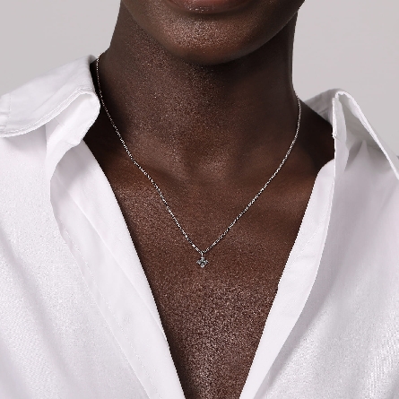 14K White Gold Flower Shape Pendant Necklace w/Diams=.09ctw SI2 H-I 15.5-17.5inch Adjustable #NK7429W45JJ (S2159649)