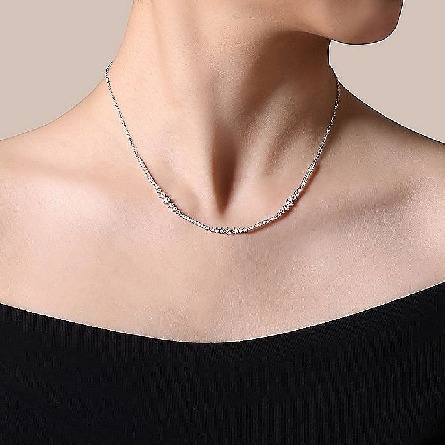 14K White Gold 15.5-17.5inch Stations Necklace w/Diams=1.47ctw SI2 H-I #NK6954W45JJ (S2211934)