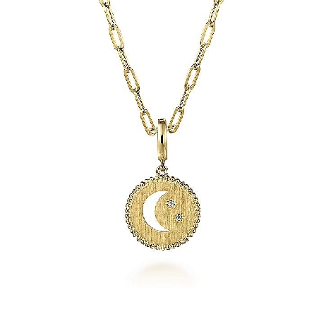 14K Yellow Gold Gabriel Bujukan Moon and Star Medallion Pendant w/Diams=.01ctw #PT7559Y45JJ (Chain not included) (S1742756)