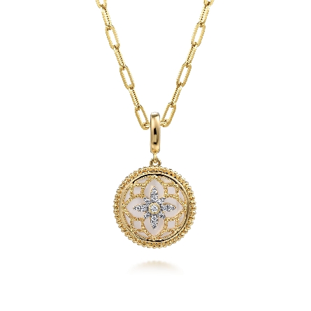 14K Yellow Gold Gabriel Bujukan Enhancer Medallion Pendant w/Mother of Pearl=2.29ct and Diams=.09ctw SI2 H-I in 18mm #PT6615Y45WM (S2323082)