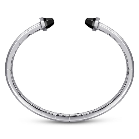 Sterling Silver Mens 7.5inch Cuff Bangle Bracelet w/Black Onyx=4.61ctw #BGM4509-72SVJOX (S1456674)