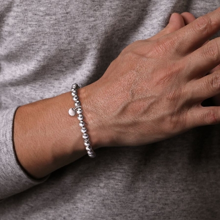 Sterling Silver Mens 8inch Faceted Bead Bracelet #TBM4521SVJJJ (S1456657)