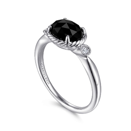 Sterling Silver East-West Oval Ring w/Rock Crystal Quartz and Onyx Doublet=1.32ctw and Diams=.03ct Size 6.5 #LR51274SV5XO (S1624932)