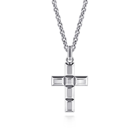 Sterling Silver Mens 34x19mm Rectangle Stations Cross Pendant (Chain not included) #PCM6540SVJJJ (S1636114)