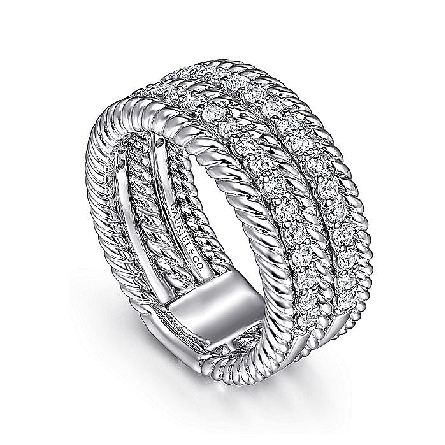 Sterling Silver Gabriel Hampton Stackable Look Wide Band w/White Sapphire=.81ctw Size 6.5 #LR52532SVJWS (S1804270)
