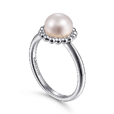 Sterling Silver Gabriel Bujukan Beaded Halo Ring w/Cultured Fresh Water Pearl Ring Size 6.5 #LR51835SVJPL (S1838476)