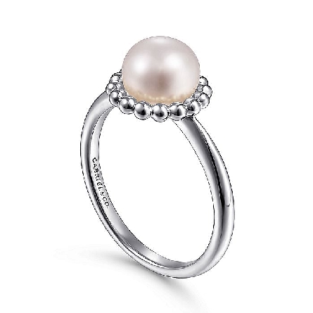 Sterling Silver Gabriel Bujukan Beaded Halo Ring w/Cultured Fresh Water Pearl Ring Size 6.5 #LR51835SVJPL (S1911385)