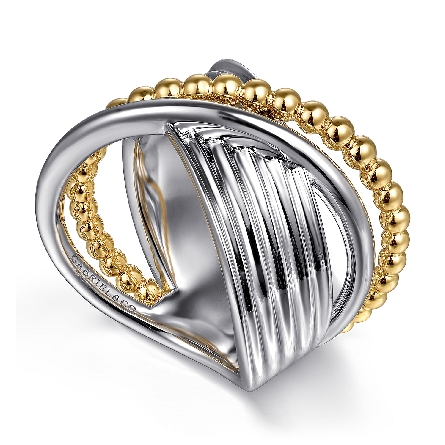 Sterling Silver and 14K Yellow Gold Bujukan Criss Cross Wide Ring Size 6.5 #LR52761MZJJJ (S1930437)