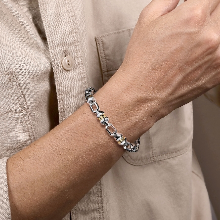 Sterling Silver and 14K Yellow Gold 8.5inch Mens Cylinder Bracelet #TBM2178MZJJJ (S2016612)