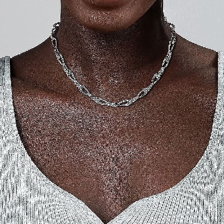 Sterling Silver Gabriel Bujukan 15inch Beads and Plain Paperclip Links Necklace #NK7598SVJJJ (S2032436)