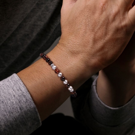 Sterling Silver Gabriel 8inch Beaded Bracelet w/Tigers Eye=38.33ctw #TBM4531SVJTE (S1636109)