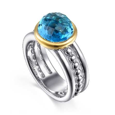 Sterling Silver and 14K Yellow Gold Bujukan 3Row Cocktail Ring w/Swiss Blue Topaz=3.98tw Size6.5 #LR52932MZJBT (S2118936)