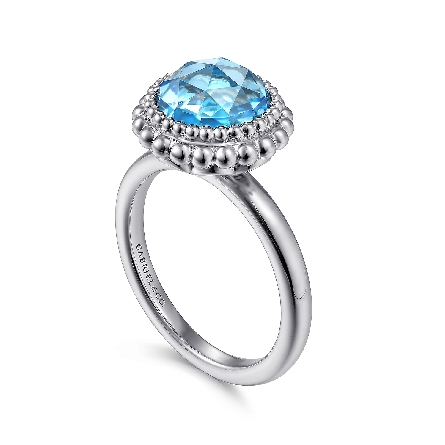 Sterling Silver Round Bezel Set Bujukan Bead Halo Ring w/Swiss Blue Topaz=4.13ct Size6.5 #LR51792SVJBT (S2152467)