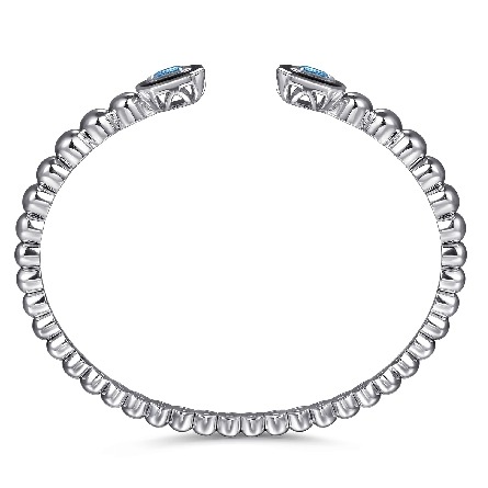 Sterling Silver Gabriel Black Enamel Bujukan Bangle w/Blue Topaz=1.66ctw Size 6.25 #BG5095E8SVJBT (S2191081)