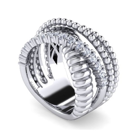 Sterling Silver Gabriel Bujukan Criss Cross Band w/White Sapphire=.76ctw #LR52333SVJWS (S2184274)