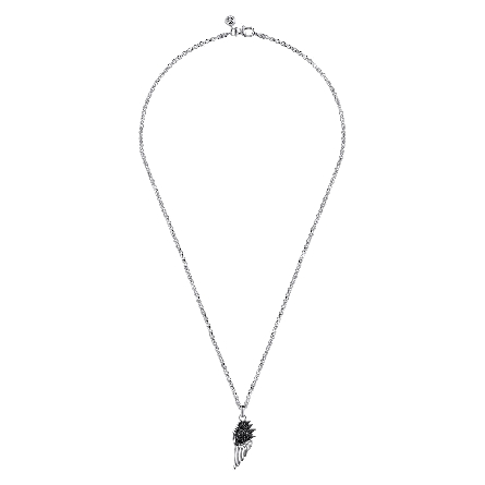 Sterling Silver Gabriel 22inch Wing Pendant Necklace w/Black Spinel=.43ctw #NKM2139-22SVJBS (S2211979)
