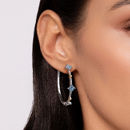 Sterling Silver and 14K Yellow Gold Gabriel Bujukan Hoop Earrings w/London Blue Topaz=1.86tw #EG15453MZJLD (S2191086)