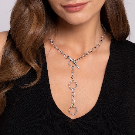 Sterling Silver and 14K Yellow Gold Gabriel 17inch Bujukan Link Toggle Lariat Necklace #NK7784MZJJJ (S2206903)