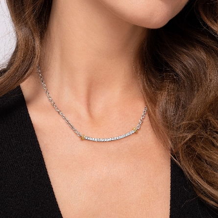 Sterling Silver and 14K Yellow Gold Gabriel Bujukan 18inch Curved Bar Necklace w/White Sapphires=.72ctw #NK8036MZJWS (S2204206)