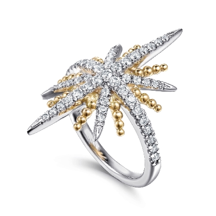 Sterling Silver and 14K Yellow Gold Gabriel Starburst Ring w/White Sapphires=.80ctw Size6.5 #LR52958MZJWS (S2232854)