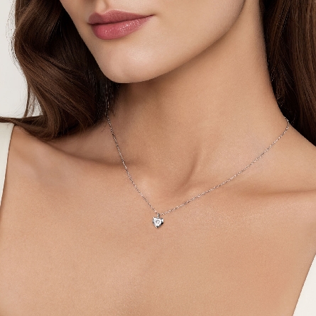 Sterling Silver Gabriel Adjustable 15.5-17.5inch Diamond Cut Heart Pendant Necklace w/1Diamond=.01ct #NK7922SV5JJ (S2282965)