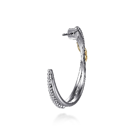 Sterling Silver and 14K Yellow Gold Bujukan Criss Cross J Hoop Earrings #EG15297MZJJJ (S2180032)