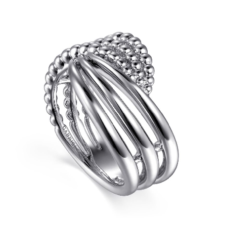 Sterling Silver Gabriel Bujukan Bead 3Row Each Side Bypass Band Size 6.5 #LR52320SVJJJ (S2139266)