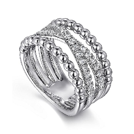 Sterling Silver Gabriel Bujukan Criss Cross Band w/White Sapphire=.64ctw Size 6.5 #LR52537SVJWS (S2257270)