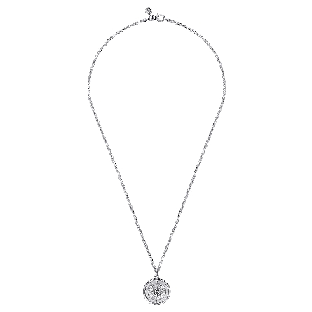 Sterling Silver Gabriel 22inch Compass Pendant Necklace w/Black Spinel =.14ctw #NKM2104-22SVJBS (S2245756) 