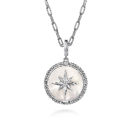 Sterling Silver Gabriel Bujukan 24mm Medallion Enhancer Pendant w/White Mother-of-Pearl=4.40ct and White Sapphire=.07tw (Chain not included)#PT6638SVJMC (2245406) 