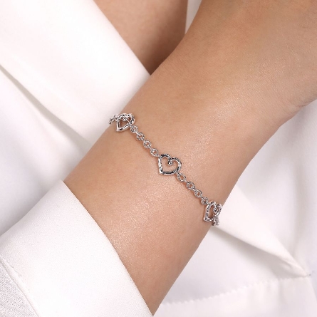 Sterling Silver 7inch Heart Stations Bracelet #TB4361SVJJJ (S2264764)
