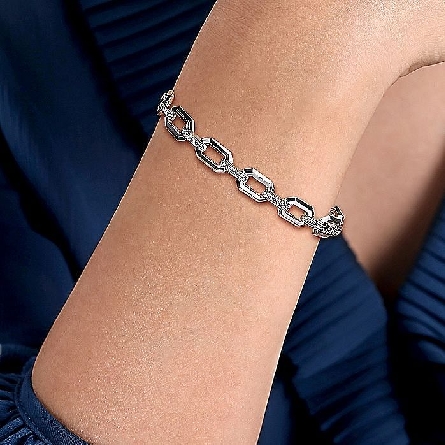 Sterling Silver Gabriel  7.5inch Link Chain Open Ovals Bracelet w/White Sapphire=.58ctw #TB4887-75SVJWS (S2197409)