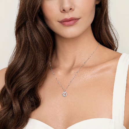 Sterling Silver Gabriel Bujukan Initial M Medallion Pendant 15.5-17.5inch Necklace #NK7925M-SVJJJ (S2285783)