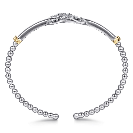 Sterling Silver and 14K Yellow Gold Gabriel 6inch Bujukan Infinity Bangle Bracelet w/White Sapphires=.57ctw #BG5225-6MZJWS (S2296632)